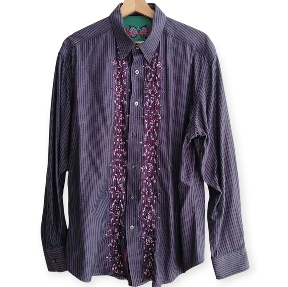 Robert Graham Men's Embroidered Purple Button Up Classic Fit XL - Picture 17 of 17